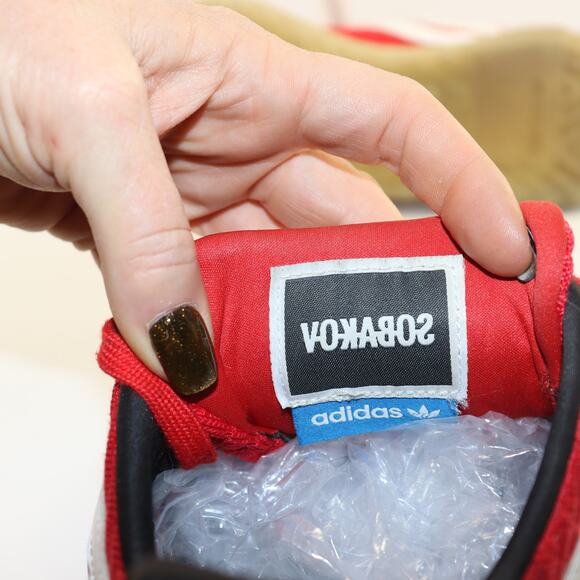 Adidas Sobakov Red Knit Sneakers Size 12 Scarlet White Gum Sole - Picture 6 of 7